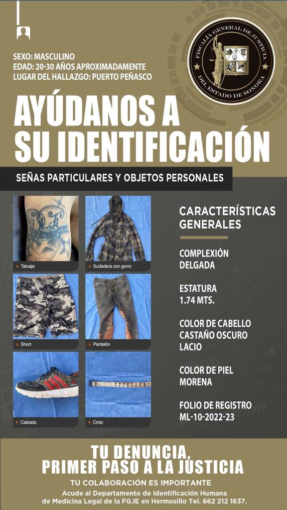 Se hace pública la ficha de identificación con pertenencias y  características de la persona localizada sin vida